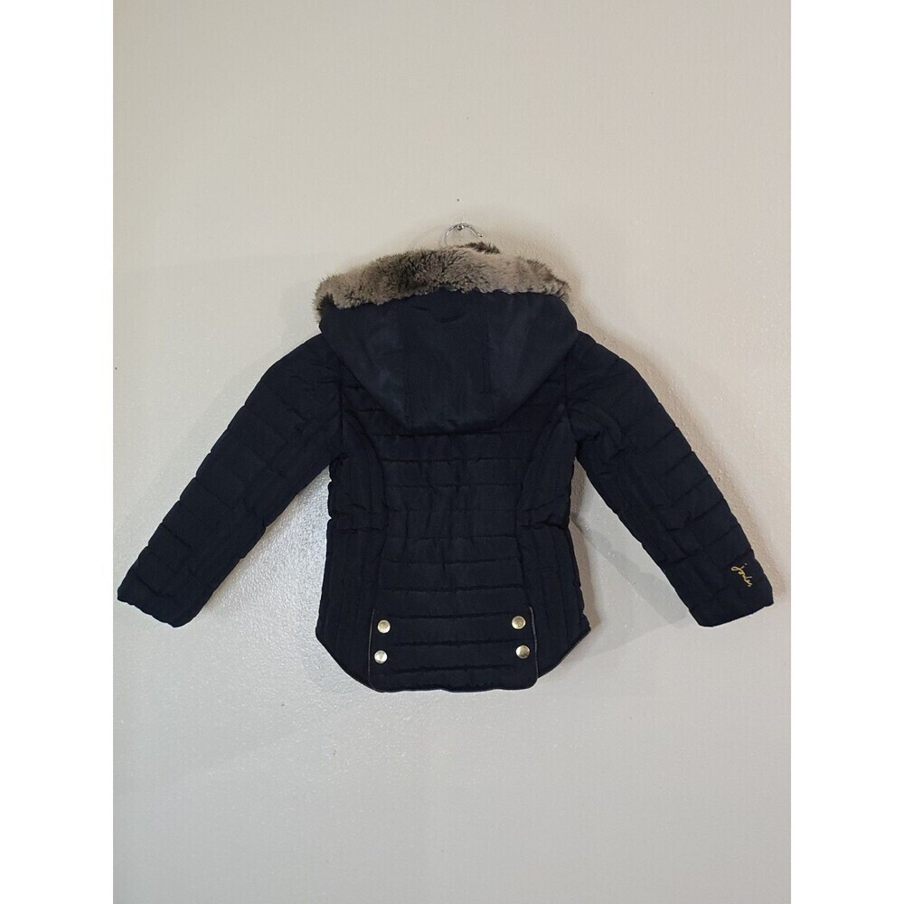 Joules Kids Navy Quilted Puffer Jacket Faux Fur Hood Size 4 Years - Picture 7 of 14